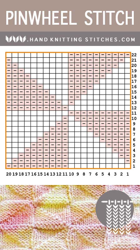 Hand Knitting Stitches - Pinwheel Knit Purl Pattern chart #knitpurl