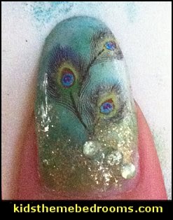 peacock nail decorating ideas-water decal stickers for nails  Water Transfer Watermark Pretty Designs Art Decal Sticker Stamping Beauty Manicure  Peacock Nail Decoration Colors Colorful Peacock FEATHERS