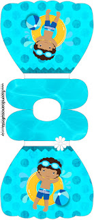 Fiesta en la Piscina, Niño Moreno: Invitaciones para Imprimir Gratis. Tarjeta con forma de vestido de Fiesta en la Piscina, Niño Moreno.