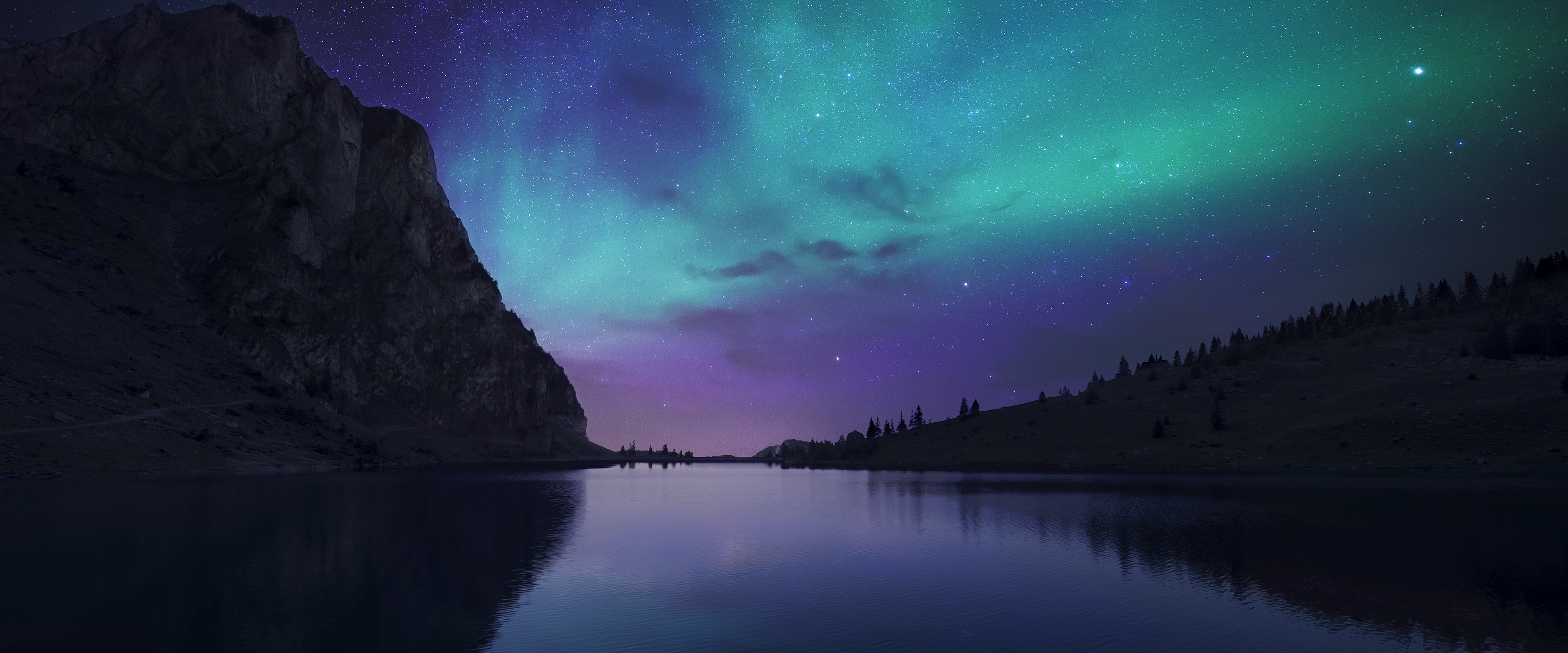 Blive skør glans Moderat Aurora Borealis Night Sky Stars Lake Nature Scenery 4K Wallpaper #163