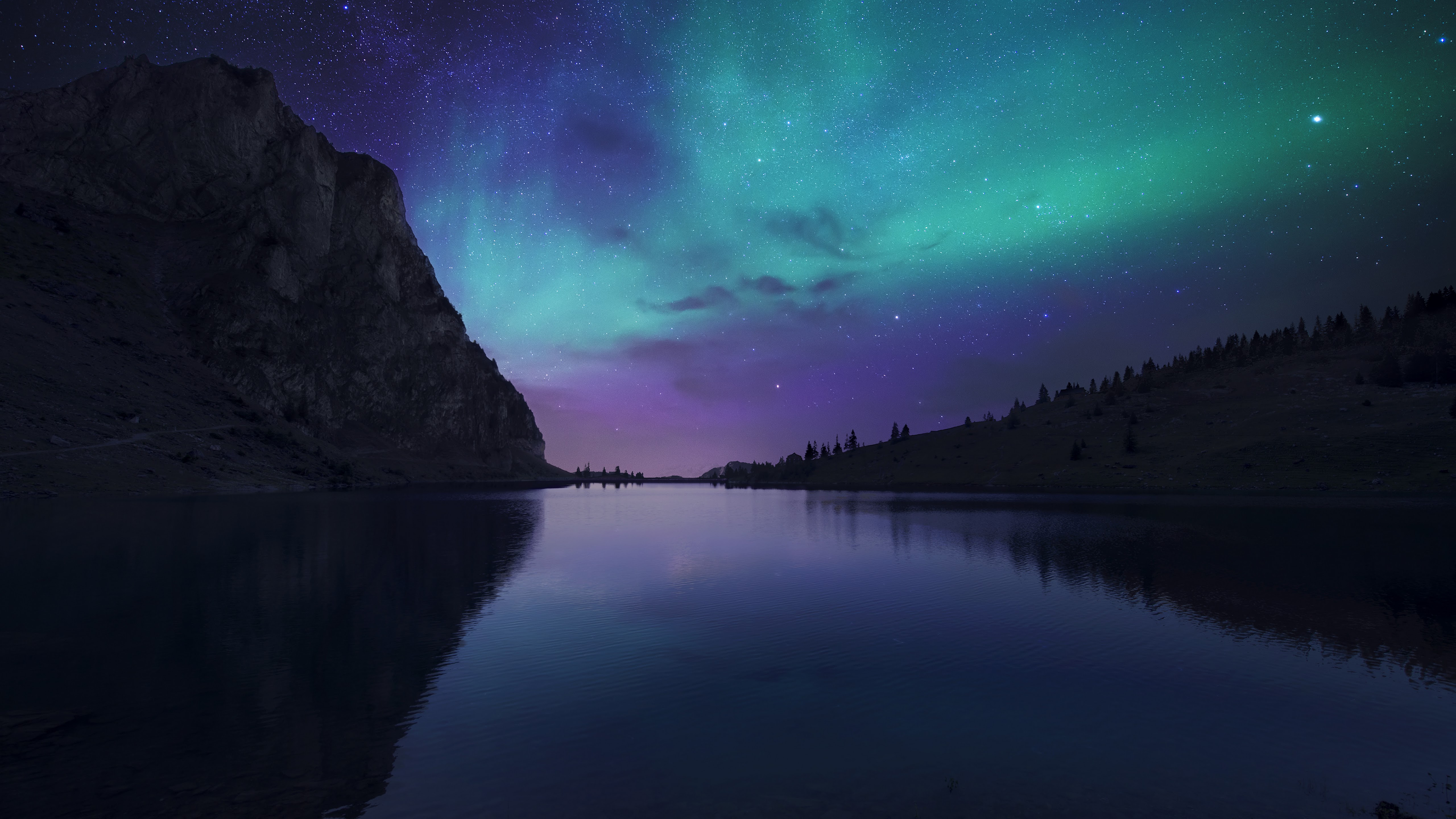 Aurora Borealis Night Sky Stars Lake Nature Scenery 4k Wallpaper 163