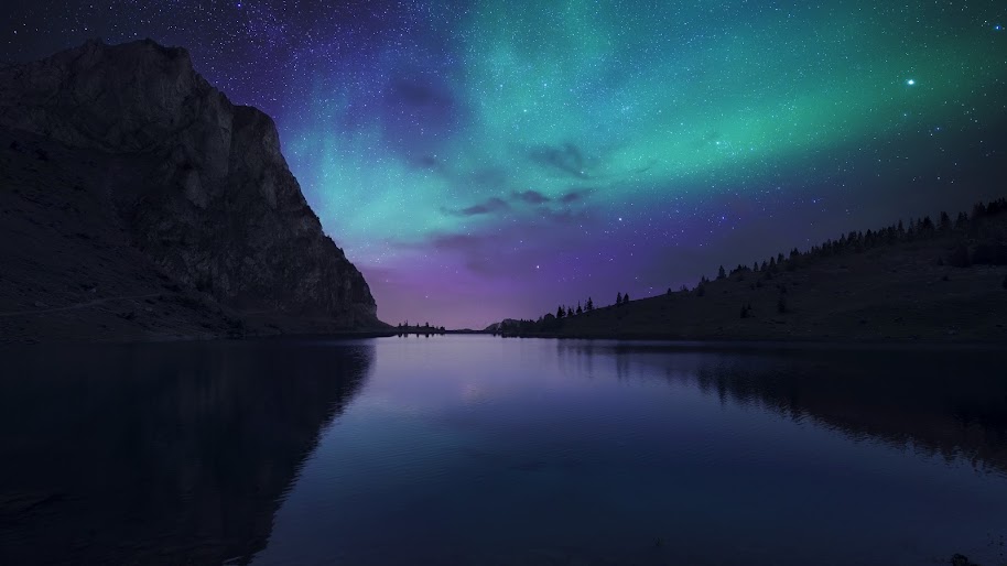 Aurora Borealis Night Sky Stars Lake Nature Scenery 4k Wallpaper 163