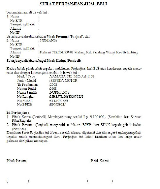 Contoh Surat perjanjian jual beli 2019 Kumpulan Contoh