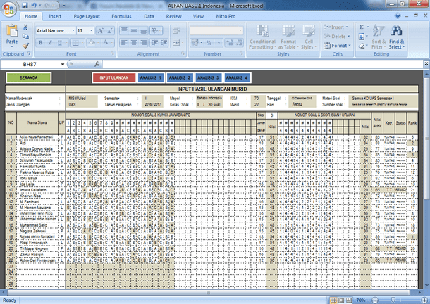 Aplikasi Analisis Kuantitatif Soal Ulangan Format Microsoft Excel