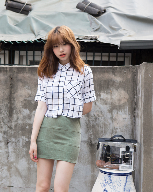 [Mixxmix] Graph Check Cropped Shirt | KSTYLICK - Latest Korean Fashion ...