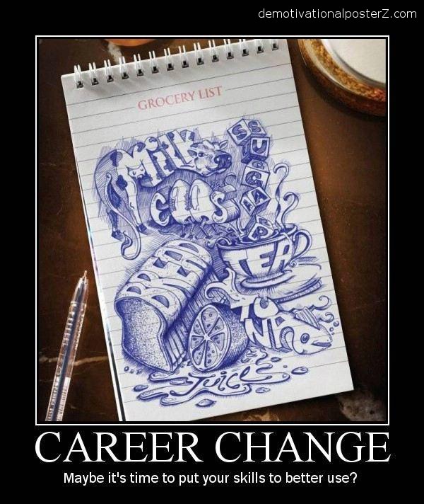 career change drawing, milk, bread, eggs, groceries