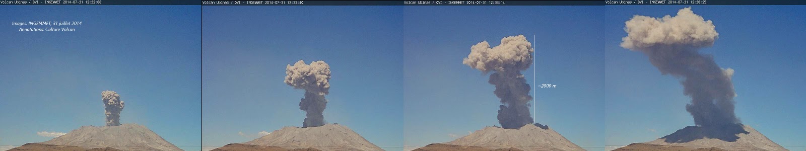 Emission de cendres sur le volcan Ubinas, 31 juillet 2014