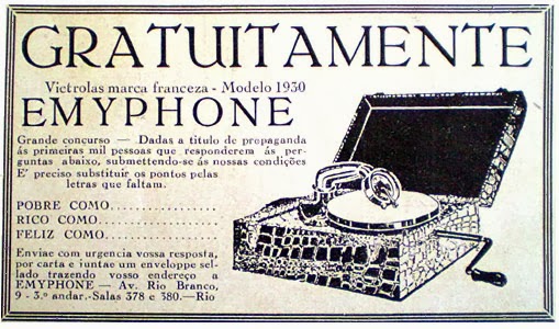 Propaganda do Emyphone de 1930. Concurso cultural antigo.