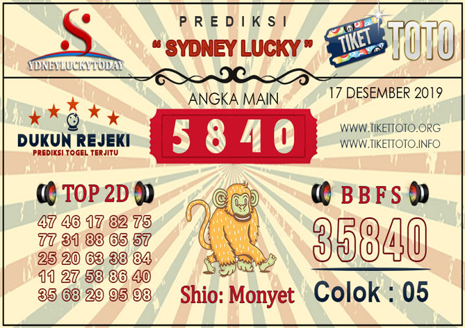 Prediksi Togel SYDNEY LUCKY TIKETTOTO 17 DESEMBER 2019