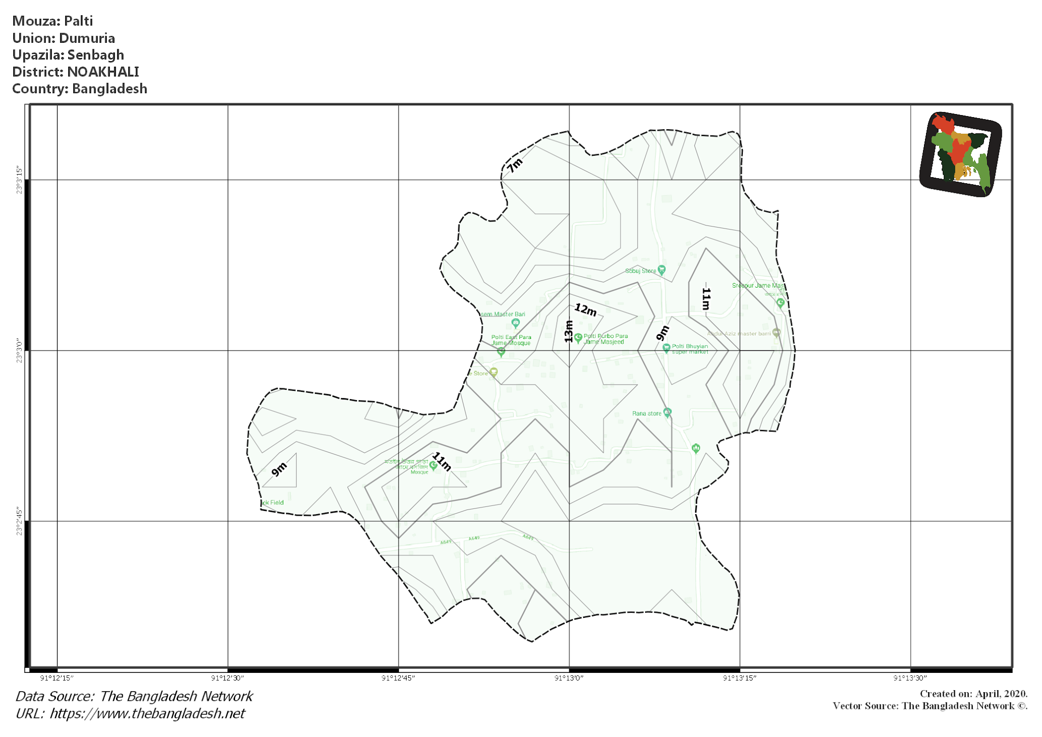 Map of Palti Mouza of Senbagh Upazila, NOAKHALI, Bangladesh.