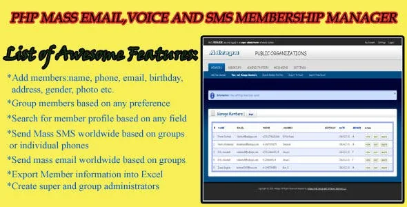 PHP Mass Email - Voice & SMS Membership Manager