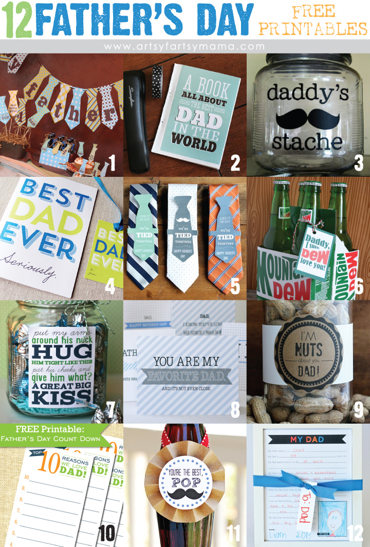 12 Free Father's Day Printables at artsyfartsymama.com #FathersDay #printable #roundup