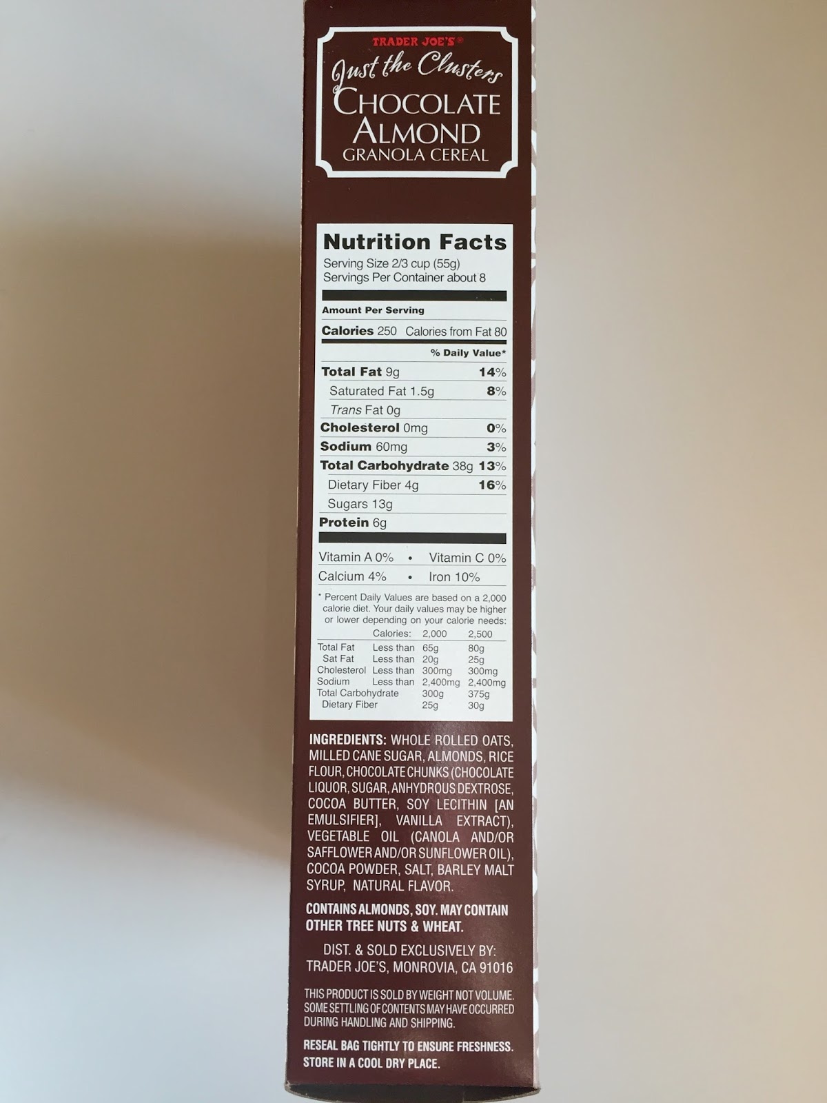 Trader Joe's Just the Clusters Vanilla Almond Granola Cereal and