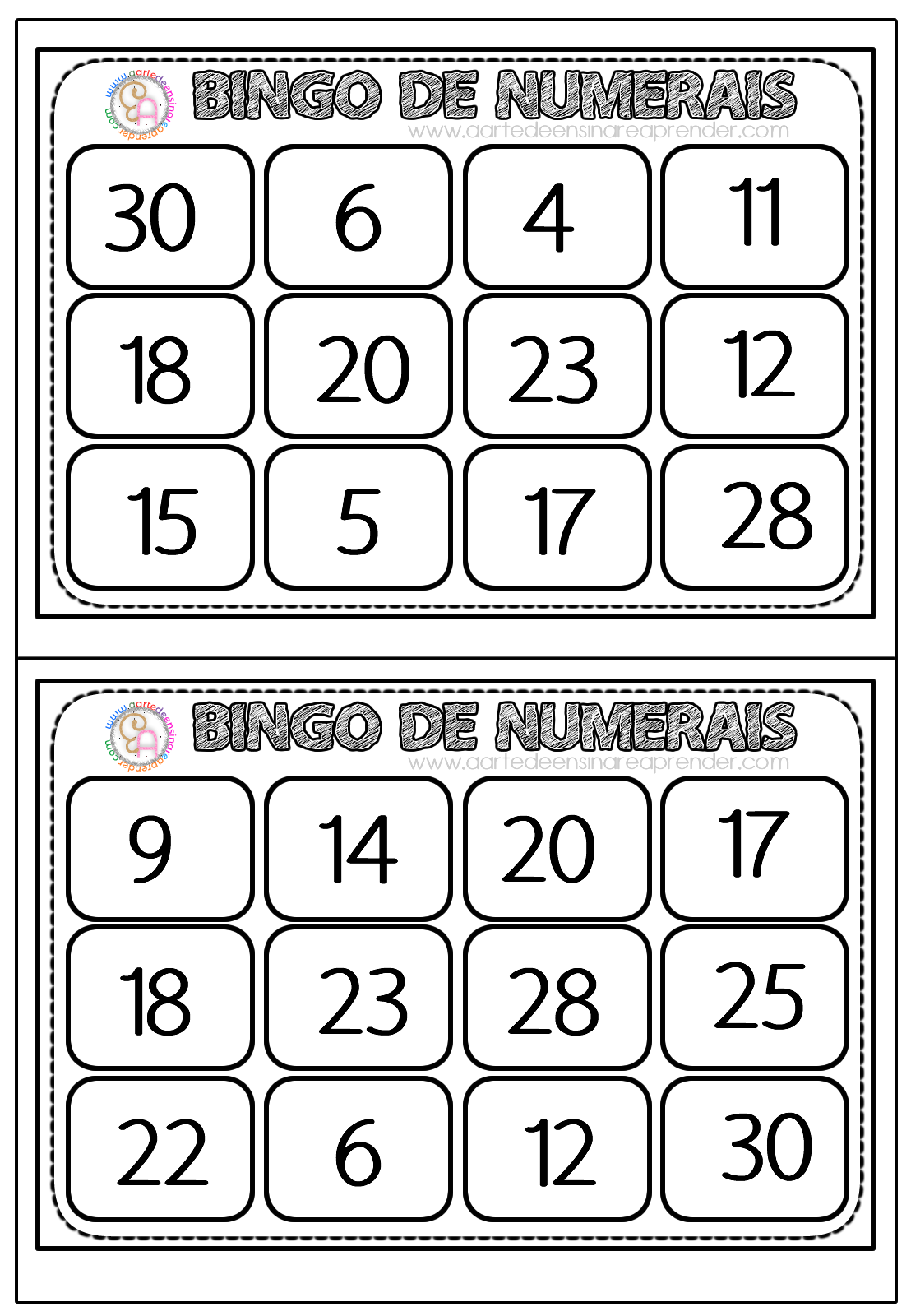 Cartelas de bingo prontas para imprimir em pdf + Planilha 