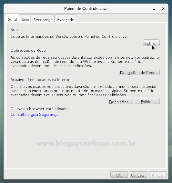 Painel de Controle do Java Painel de Controle do Java