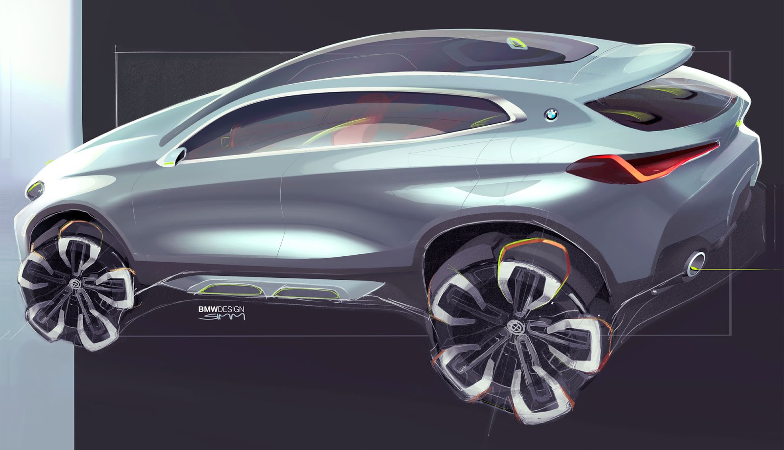 BMW X2 sketch by Sebastian Simm - side view in silver