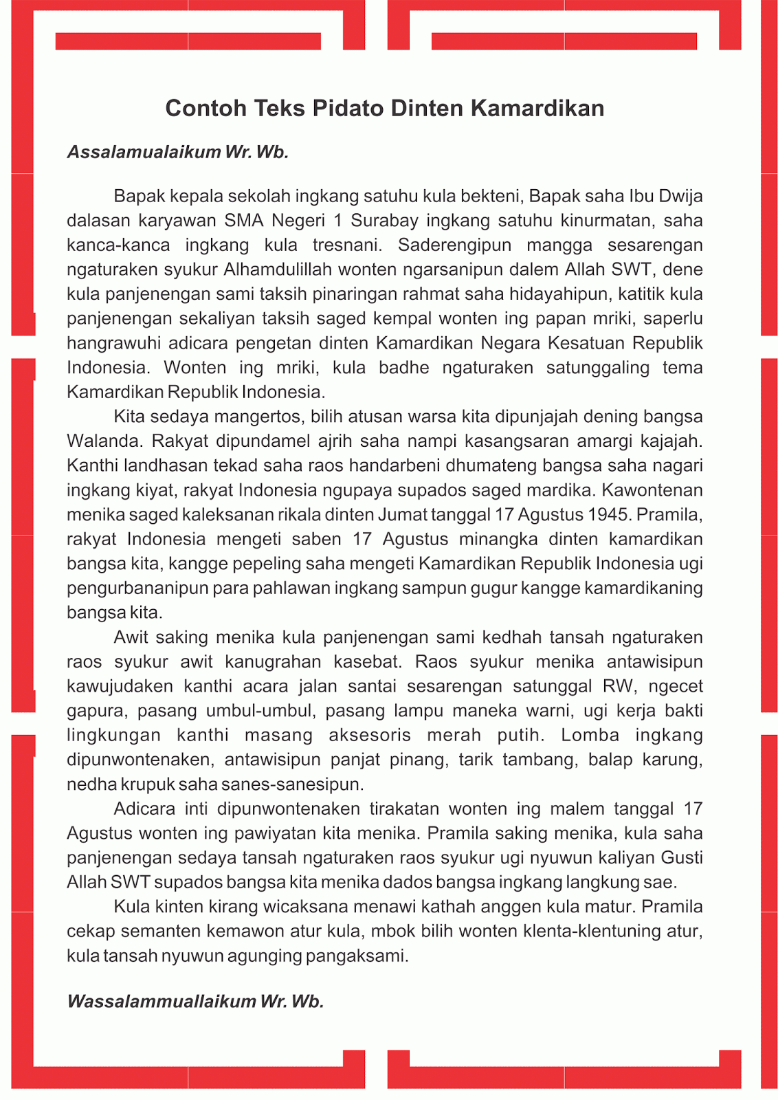 Pidato Bahasa Jawa Tentang Hari Kemerdekaan – DIKBUD