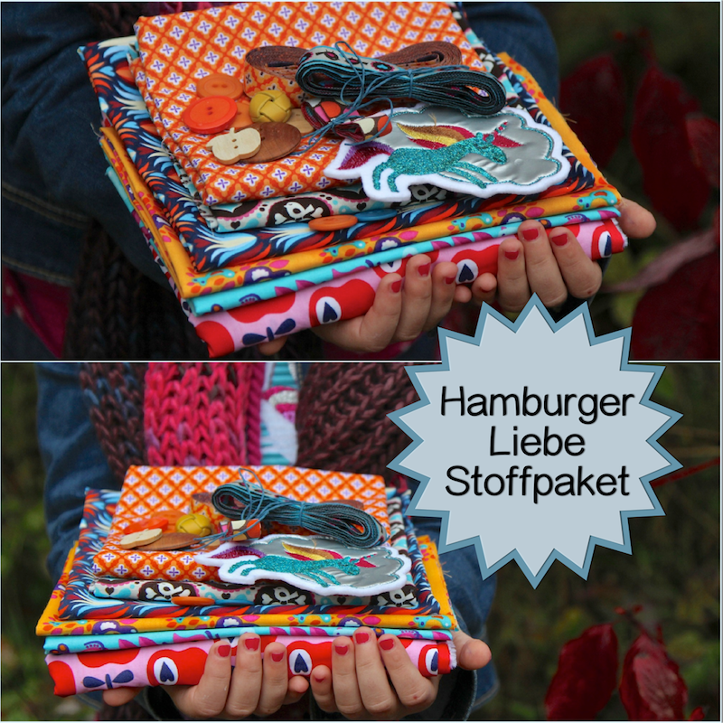 erster Gewinn der Verlosung ist ein wunderschönes Stoffpaket mit ganz viel Hamburger Liebe Lila-Lotta.com