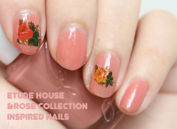 Etude House nail polish BE102 maple syrup with roses decal 