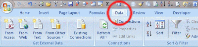 Data Tab in Excel Menu