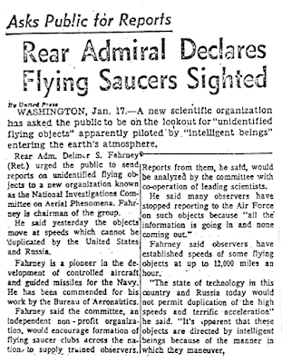 Rear Admiral Declares Flying Saucers Sighted - USA News Report 1-17-1957 Rear Admiral Declares Flying Saucers Sighted - USA News Report 1-17-1957