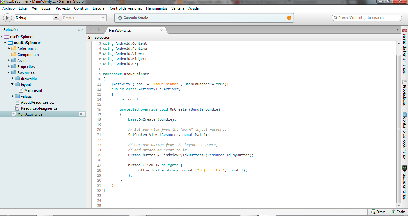 Uso de spinner Xamarin.Android