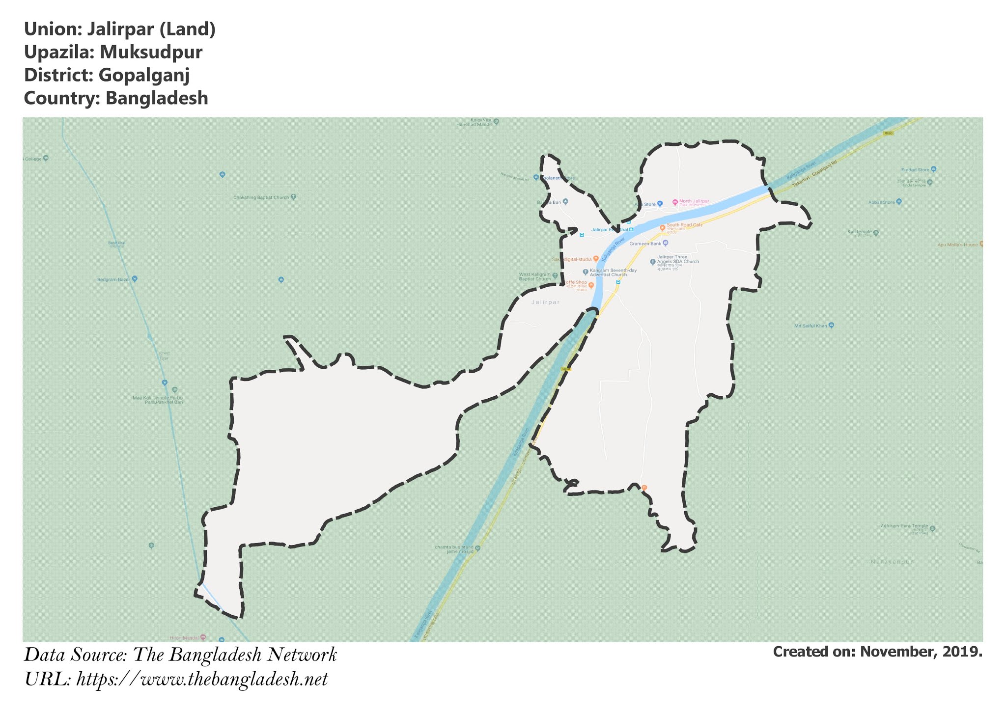Map of Jalirpar of Gopalganj, Bangladesh.