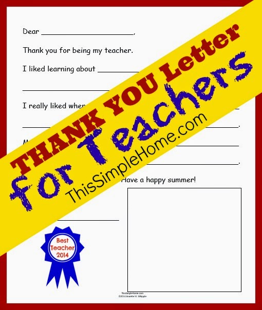 Teacher Thank You Letter {Free Printable} - This Simple Home