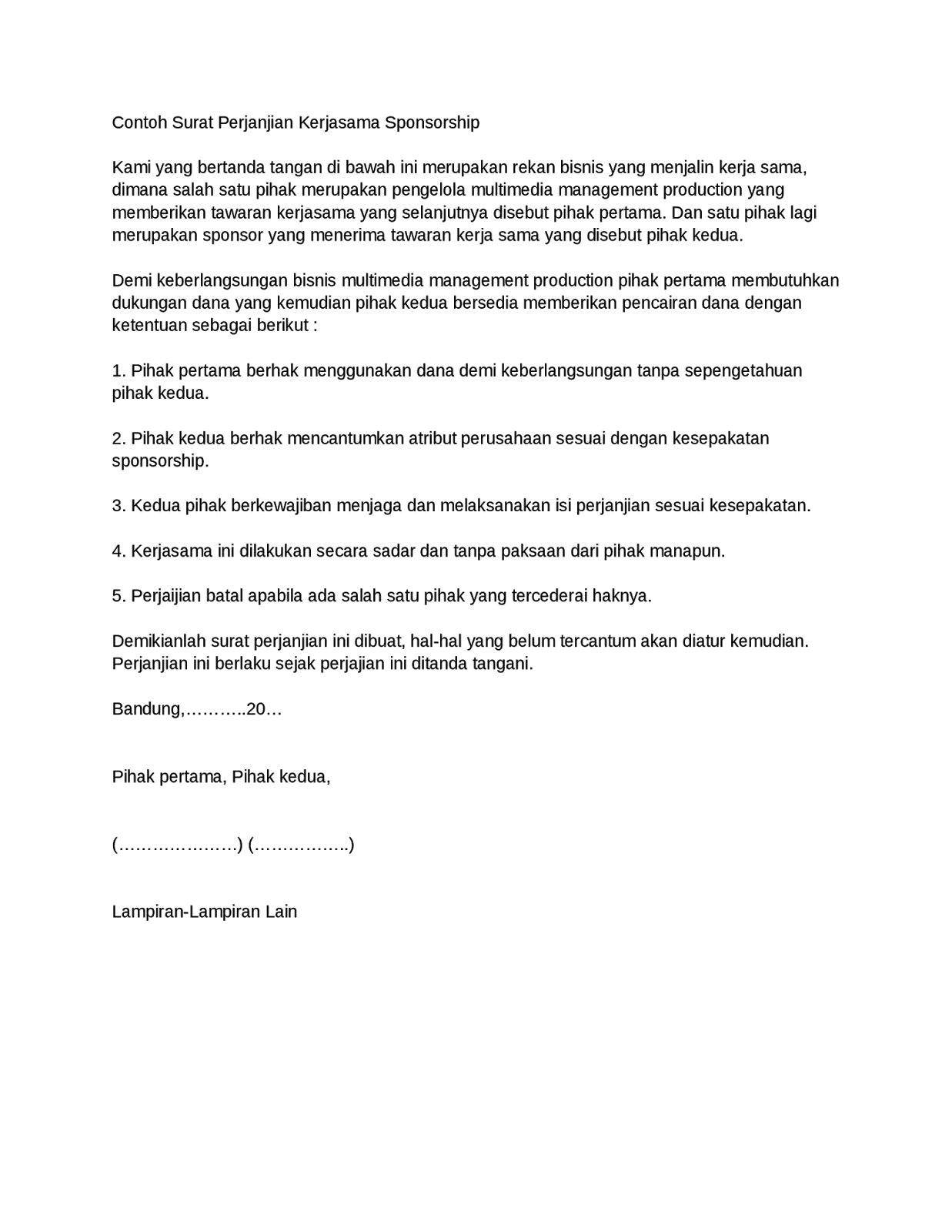 Contoh Surat Mou Sponsor Contoh Surat