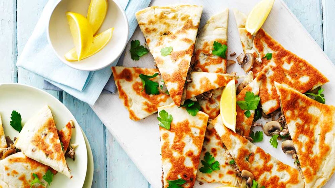 Mushroom, lamb and feta gozleme recipe LEBANESE RECIPES
