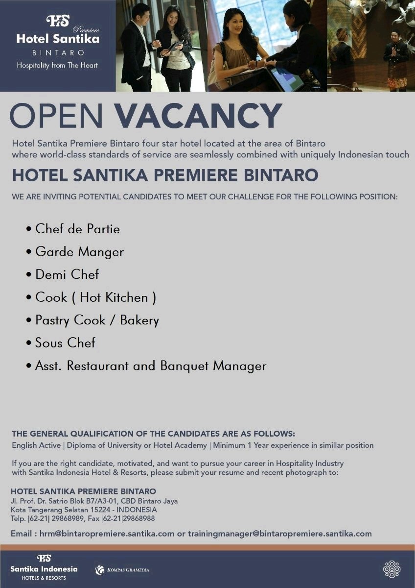 Lowongan Kerja Hotel Santika Premiere Bintaro 7 Posisi Lowongan Kerja Hotel