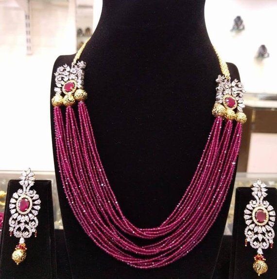 Small Ruby Beads Strings Long Haram - Jewellery Designs