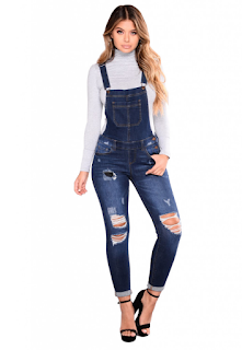 Salopeta din denim cu taieturi si bretele in X la spate Salopeta din denim cu taieturi si bretele in X la spate