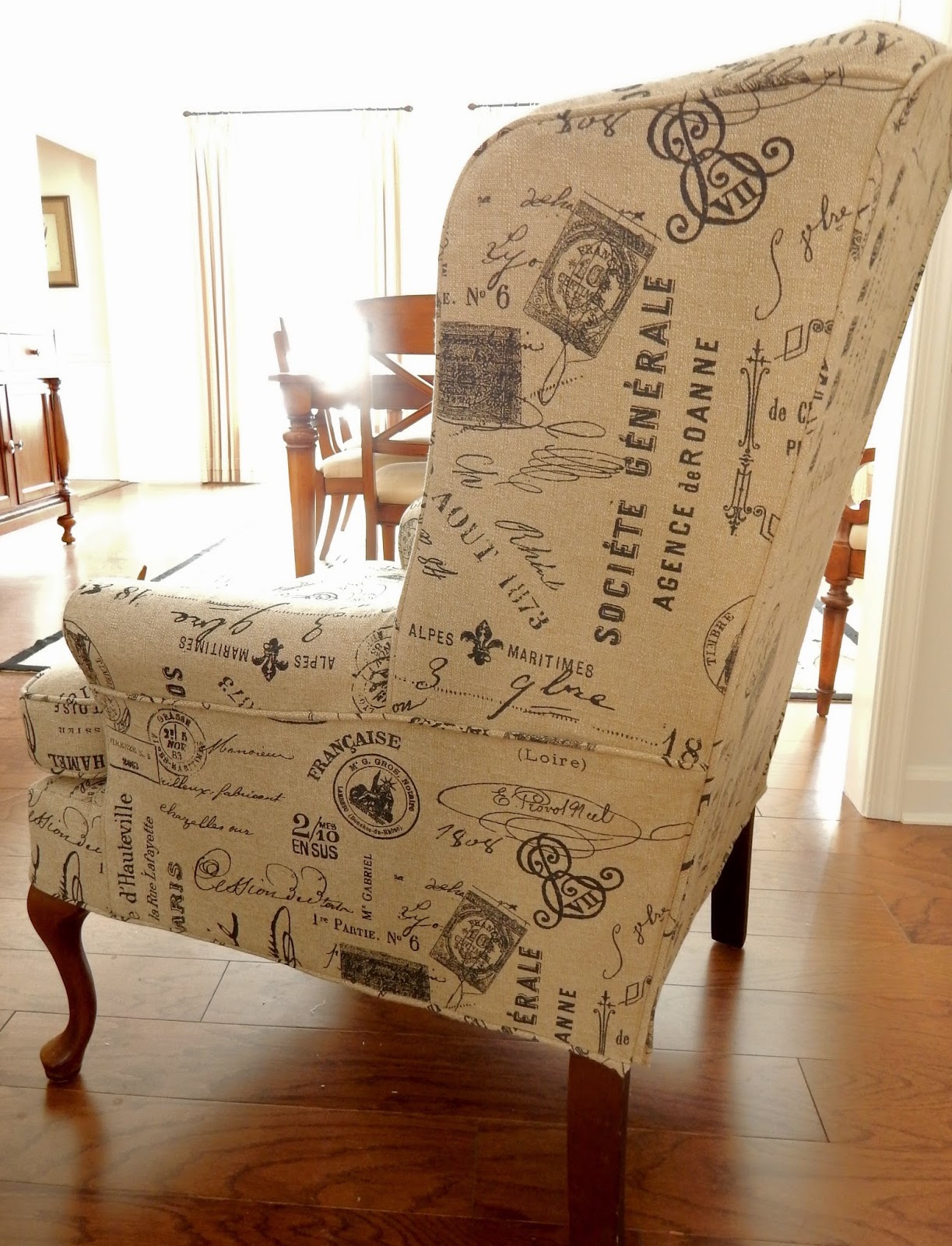 Pam Morris Sews Printed linen slipcover for a wing chair