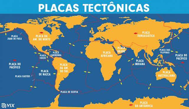 Mapa de placas tectônicas da Terra