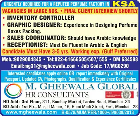 Jobs in Perfume Factory in Saudi Arabia | M.Gheewala Global HR Consultants