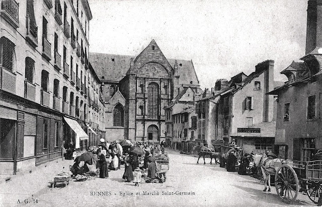 Photo du marché de la Place Saint-Germain au début du XIXe siècle - Sur Wiki-Rennes par Vesy