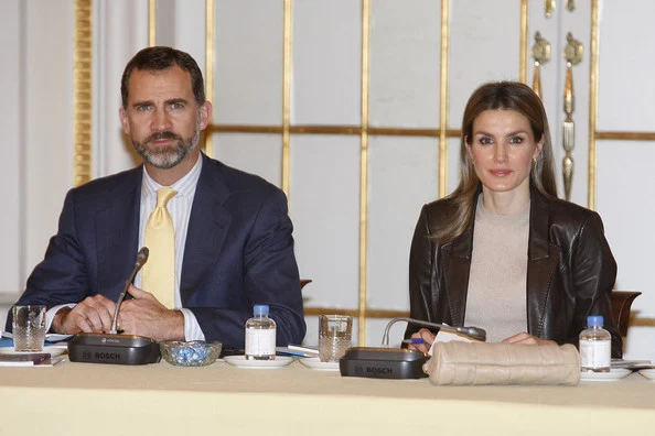 Crown Prince Felipe and Crown Princess Letizia attend the Meeting of Principe de Girona's Foundation at Palauet Albeniz