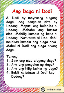 Teacher Fun Files: Filipino Reading Materials with Comprehension Questions