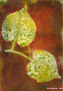 Gina Mitsdarfer - Spring Splendor, 9” x 12”, acrylic gelatin print on watercolor paper
