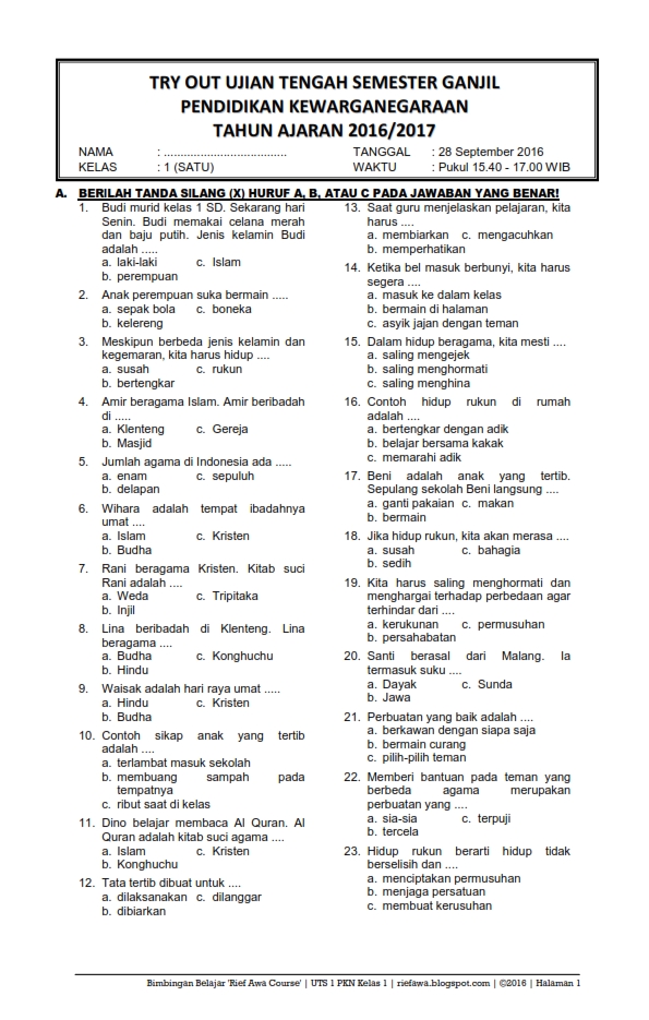 Populer Soal Calistung Kelas 3 2019