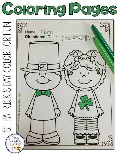 Five Reasons Elementary School Children Should Color For Fun! "We love all the Color for Fun pages, but I'm especially fond of these! :)" {Teacher Feedback!} St. Patrick's Day Coloring Pages Fun! Color For Fun Printable Coloring Pages for kids for St. Patrick's Day! St. Patrick's Day Fun! Color For Fun Printable Coloring eBook for March. #FernSmithsClassroomIdeas