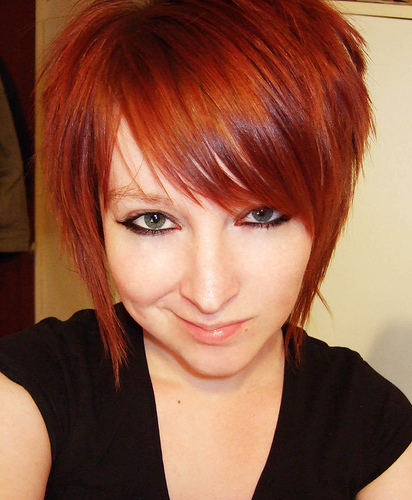 short hairstyle with red hair color
