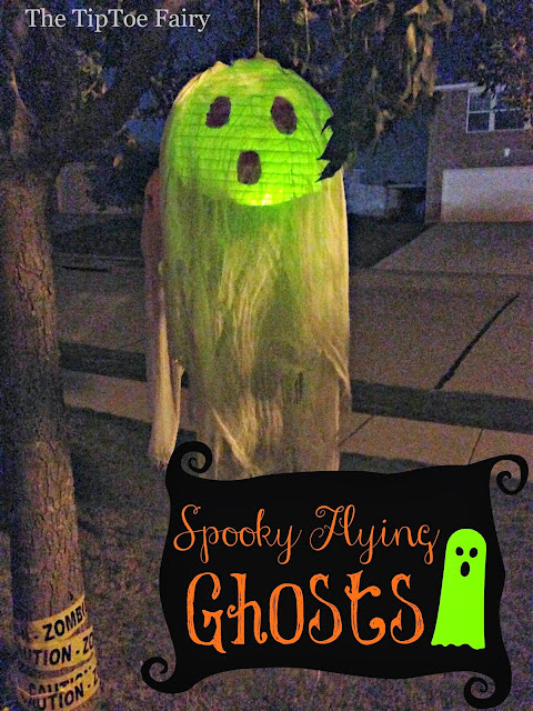 DIY Halloween: Spooky Flying Ghosts | The TipToe Fairy #halloween #halloweendecorations #halloweenDIY #DIY