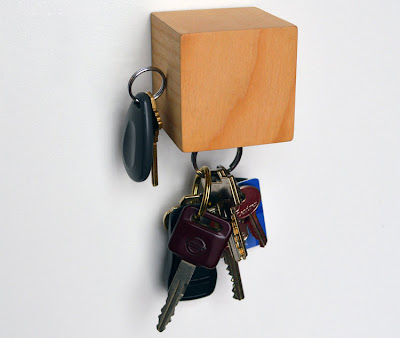 magnetic key holder; wooden cube with magnets on 3 sides and bottom