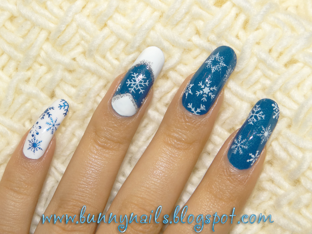 Blue and Snowflake Christmas Nail Design - wide 1