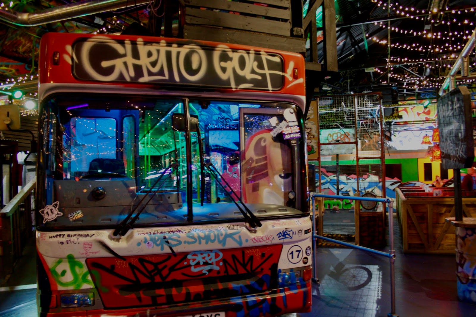 the highlight of a visit to Ghetto Golf, a real bus with a mini golf hole inside