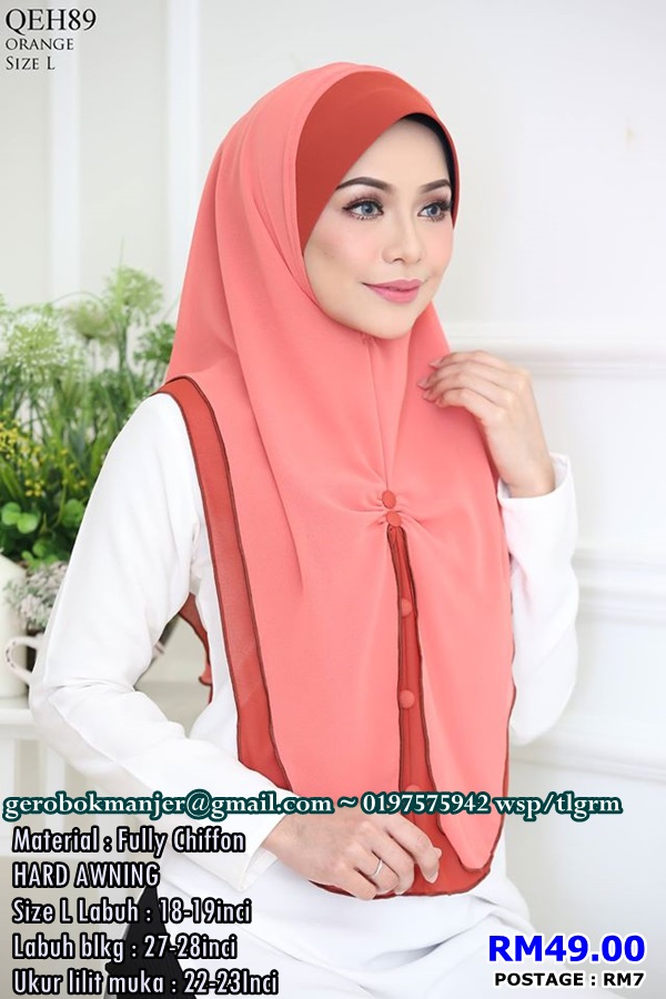 TUDUNG CHIFFON SAIZ L QASEH 2 LAYER
