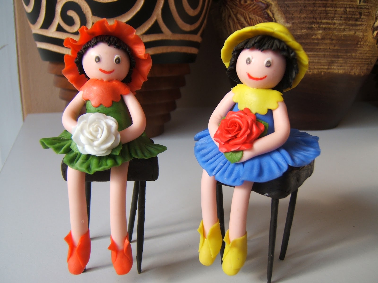 Clay Doll Girl with a Rose Art Hobby Crafts