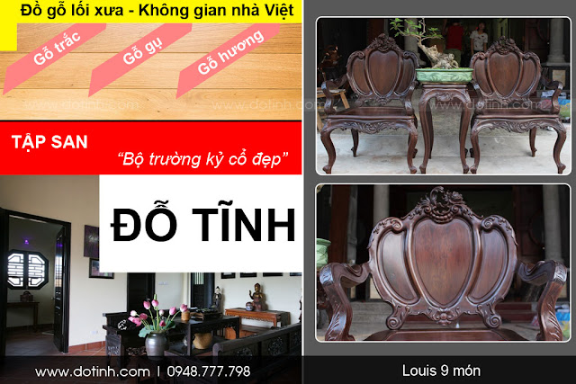 Bộ bàn ghế Louis 9 món - Bộ bàn ghế trường kỷ cổ đẹp Việt Nam
